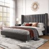 product-fancy-df75243a-32d5-4777-8b43-a480f43d2e12 PaPaJet Bed Frame with Vertical Channel Upholstered Tufted Velvet Wingback Headboard, Platform Bed, No Box Spring Needed, Easy Assembly