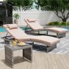 product-fancy-df80573d-9278-4449-bacf-c0bf0efb8d9a Lounge Chair Set, 3pcs Outdoor Modern Patio Furniture Lounge Chairs Set of 2 with Adjustable Backrest And Side Table, Durable PE Wicker, Weather Resistant Cushions, Blue