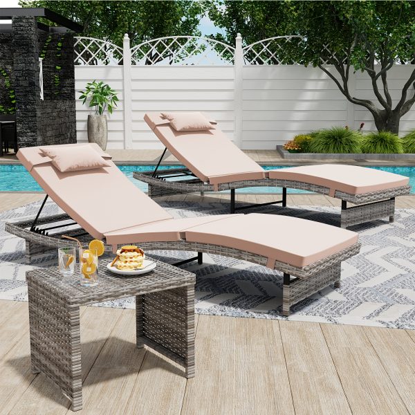 product-fancy-df80573d-9278-4449-bacf-c0bf0efb8d9a Lounge Chair Set, 3pcs Outdoor Modern Patio Furniture Lounge Chairs Set of 2 with Adjustable Backrest And Side Table, Durable PE Wicker, Weather Resistant Cushions, Blue