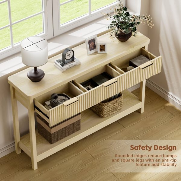 product-fancy-dfea0d3f-53e2-4256-8ffc-8d22ca6a3273 51 IN Fluted Console Table with 3 Drawers, Modern Entryway Table with Metal Handles, Sturdy Solid Wood Design, Hallway Table with Storage, for Living Room And Hallway
