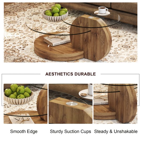 product-fancy-dfff3bef-2182-4b4c-a524-c91c6044edbb Glass Coffee Tables for Living Room Round Coffee Tables Modern Double Layer Round Table Circle Coffee Table for Small Space Home Office, Durable And Not Easily Broken, Easy to Assemble, Fashionable Design Feel (42 Inch X 17 Inch)