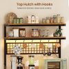 [Baker's Rack Outlet] Baker's Rack with Power Outlet, 6-Tier Microwave Rack with 3 Drawers, Wine Rack, LED Light And 10 Hooks, Kitchen Baker's Rack, Coffee Bar with Storage, Rustic Brown/Black/White