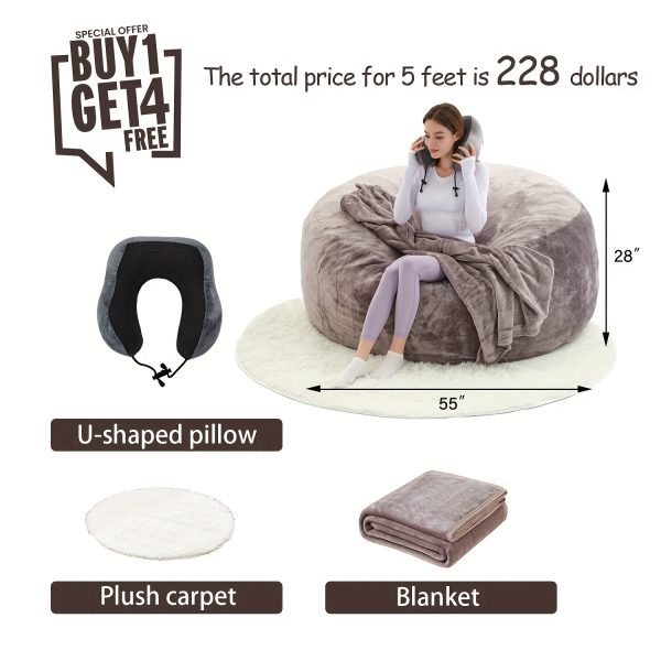 product-fancy-e0484920-6f8f-47e3-b8b8-d7213f5eedbf Enormous 6' Memory Foam Furniture Bean Bag (3 Gifts: U-Shaped Pillow, Blanket Pillow, 6-Foot Rug) - Big Sofa with Soft Microfiber Cover