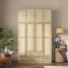 product-fancy-e04de9be-87a7-43fa-922c-3a7d08e51c53 4-Door Wooden Armoire Wardrobe Closet with 5 Drawers, Checkered Storage Area & Hanging Rods, Clothes Organizer for Bedroom, Modern Design