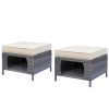 2pcs Royal Craft Outdoor Patio Furniture Set | Hand-Woven Pe Rattan Ottomans With 3.15 Inch Thick Cushions, All-Weather Material, Movable Cushions, Multifunctional Use, Gray Wicker With Beige/Denim Blue Cushions