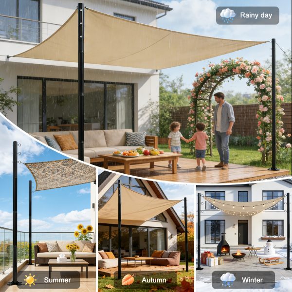 2-Pack 12-Foot Shade Sail Poles, Sturdy And Durable Heavy-duty Umbrella Poles Designed for Outdoor Use On The Ground, In Gardens, And On Patios. Easy to Install, Water-resistant, with Reinforced Bases And Expansion Bolts Included.