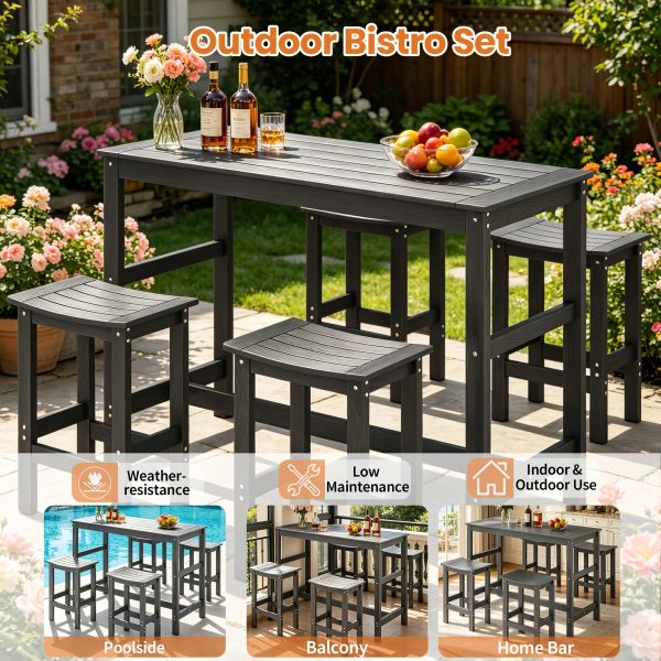 product-fancy-e06017dd-011a-4f1a-bcc5-298e53e0b20d 5pcs Outdoor Bar Table And 4-Chair Set, 55-Inch Rectangular High-Leg Bar Table with Stools, All-Weather Waterproof Patio Furniture, Easy to Assemble, Ideal for Patios, Balconies, Backyards, Porches, And Small Spaces