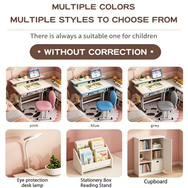 product-fancy-e062c8fd-2e8b-401e-ba99-5a48a86a019c Adjustable Kids Study Desk & Chair Set, Ergonomic Curved Back Spine Protection, Height Adjustable, Wipeable Desktop, Detachable Reading Stand, Eye-Caring LED Lamp, Multiple Colors, Ideal For 3-18 Years Old Kids Home School Study & Daily Use