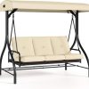3 Person Patio Porch Swing Outdoor Converting Swing Glider Hammock with Adjustable Canopy, Cushions for Outside Backyard, Garden (Pillow Not Included)