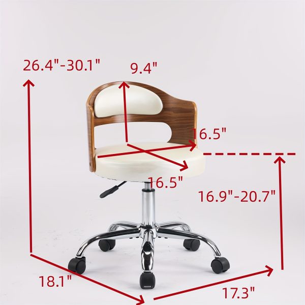 product-fancy-e07e5534-16fb-4f86-ae07-c4d63c907368 Bonnlo Adjustable Height Home Office Chair - Armless Swivel Desk Chair with Manual Height Adjustment, Curved Walnut-like Backrest, White & 5-Star Base-Like Stability (No Wheels) for Small Spaces, Study, Computer Desk - Space