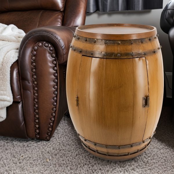 product-fancy-e0b2b989-22a6-474b-a5ff-c8617e323e99 Barrel Shaped Side Table, Wine Cabinet, Coffee Table with Storage Space, Western Cowboy Style, Sturdy Metal Cast Small Coffee Table, Suitable for Sofa Side, Study, Living Room, Backyard Garden Terrace