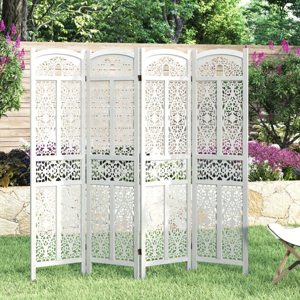 product-fancy-e0ff827e-b23f-4ef1-9556-ac45bfb9f5fb Handmade 4 or 6 Panel Floral Carved Wood Room Divider Screen - Freestanding Folding Privacy Partition with Burning Walnut & White Finish, Ornate Lattice Design, Lightweight Portable for Home Office Hotel Decor, Space-Saving Decorative Partition