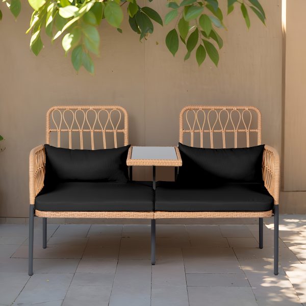 product-fancy-e11f693e-b79f-46b3-a711-1391e232f2cc Modern Outdoor Rattan Sofa with Table - Ideal Patio Set with Cushions And Glass Coffee Table for Your Balcony, Lawn, Garden, Or Backyard