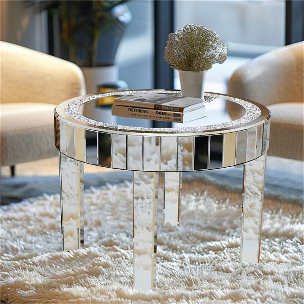 product-fancy-e12c4b22-24f5-4b21-9370-4dbe575b9d5c AESOME 23.62'' Mirrored Round Coffee Table for Living Room Modern Glass Accent Table with Crystals Inlay Silver Sofa Accent Table for Home & Office
