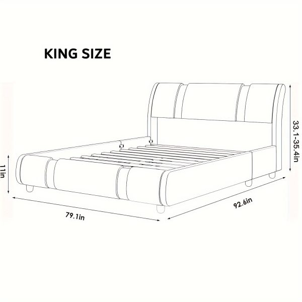 Contemporary Platform Bed Frame Made of Faux Leather, Featuring Iron Metal Accents, an Adjustable Headboard, And Wooden Slats for Support, Eliminating The Need for a Box Spring