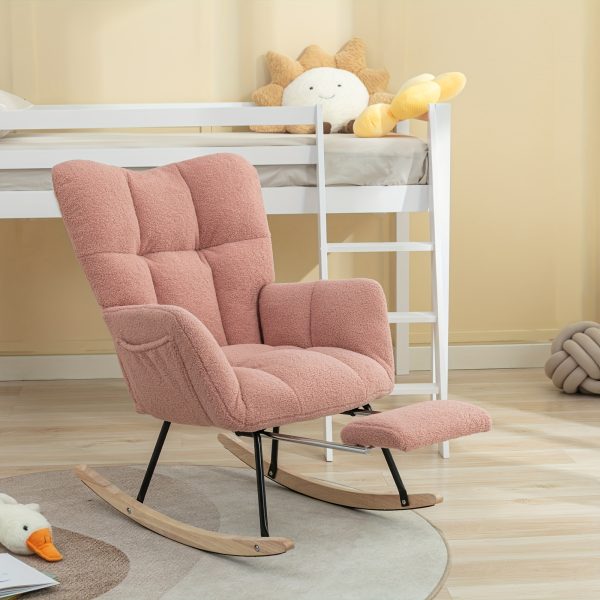 product-fancy-e160eb8b-8a52-4c1a-ab59-f08a357c884e Nursery Teddy Upholstered Glider Rocker with Adjustable Footrest, High Backrest Padded Recliner Reading Chair for Bedroom