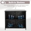 3pcs Outdoor Wicker Patio Bar Set with Hidden Storage Shelf, Brown Glass Top Table with Two Matching Stools and Comfortable Cushions for Backyard, Garden, Poolside and Patio