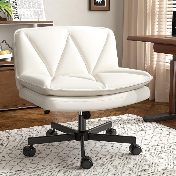 product-fancy-e1a441f6-3662-4f9e-b1bc-fb08f22345f6 27" W Criss Cross Chair With Wheels, Cross Legged Office Chair, Comfy Vanity Chairs With Wheels And Back, Swivel Armless Office Chairs, 2-Layer Cushion, Height Adjustable, Home Office