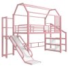 product-fancy-e1a81502-0c23-49d9-a419-37f5bbd8d0e4 BELLEMAVE 2-1 Twin Loft Bed with Slide And Stairs, Metal Playhouse Bed with Storage Shelves, House-shaped Loft Bed And Noise-free Design, Pink