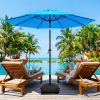 [9ft Polyester Patio Umbrella] 9ft Polyester Patio Umbrella with Base | Outdoor Market Umbrella with Ventilation, Suitable for Pool, Garden, Backyard, Deck, Christmas & Halloween