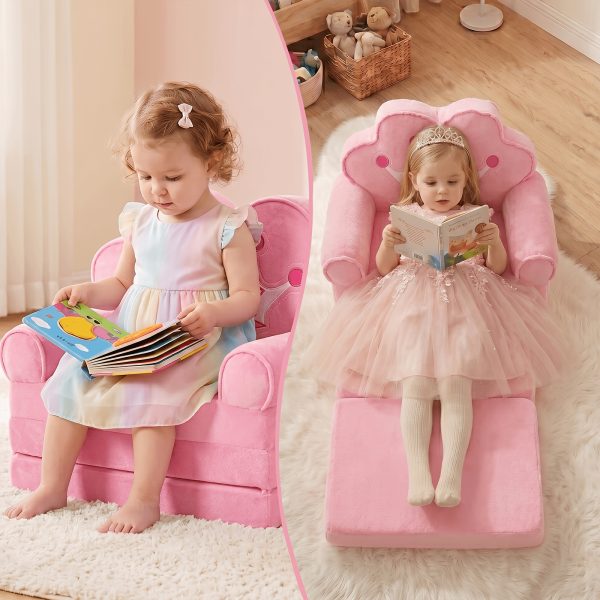 product-fancy-e1bb4c70-1a25-4a07-883e-cd90ea0c0f26 Kids Sofa Princess Crown Pink - 2-in-1 Flip Open Kids Couch & Lounger | Machine Washable Plush Cover & Certified Safe Foam | Dreamy Reading Nook Chair For Girls