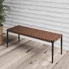 Grand Patio Bench, 2-Seat Leather-Look Wicker Bench with Tapered Legs, Outdoor Bench for Small Front Porch Entryway