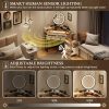 product-fancy-e1ef551c-a413-4620-80d0-ffdd1eb5ae4c Dystler Corner Vanity With Mirror And Lights, Modern Makeup Vanity Set With Charging Station For Bedroom/Cloakroom, Glass Top Vanity Table With Drawers And Shelves, White
