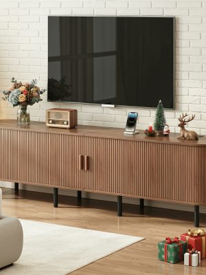PAZCASA Wide Large TV Stand, Available in 86-inch/70.8-inch/55-inch Sizes, with Power Outlets, Suitable for 90-inch TVs. Sturdy and Durable Entertainment Center Featuring Adjustable Shelves, Sliding Doors, and Ample Storage Space. Modern Media