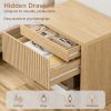 product-fancy-e2104326-c091-475a-b992-5975209eead5 Modern Space-Saving Nightstand with Hidden Drawers & Open Shelf - Curved Bedside Table Suitable for Small Bedrooms, Freestanding Assembly Required Bedside with Concealed Drawers and Open Shelves for Narrow Spaces