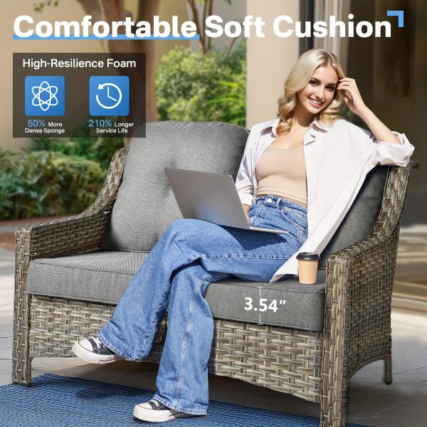 product-fancy-e21302de-d47e-4b37-9560-2382a478aaa9 5pcs Outdoor Patio Furniture Set with 2 Swivel Chairs, 1 Outside Sofa, 1 Side Table and 1 Solar Lighting Glass Coffee Table - All-Weather Wicker Patio Conversation Set Modern Design for Garden, Deck, and Porch Decor