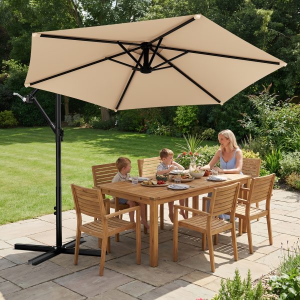 product-fancy-e22b73ba-b8c6-41f6-a597-7851f98f22b9 10-Foot Cantilever Patio Umbrella Featuring an Infinite Tilt Mechanism, Offset Outdoor Umbrella with a Cross Base, Durable Crank Lift Market Umbrella Suitable for Yards, Gardens, And Decks (Weighted Base Sold Separately)