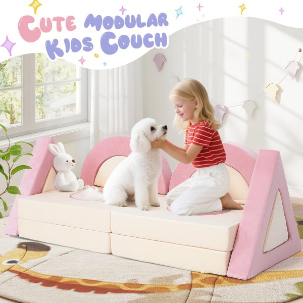 product-fancy-e240f85c-fef9-472b-833e-21215bb50169 12pcs Modular Kids Play Couch - Soft & Sturdy Foam Sofa Washable Velvet Covers DIY Castle Slide Set Living Room Kindergarten Play Area