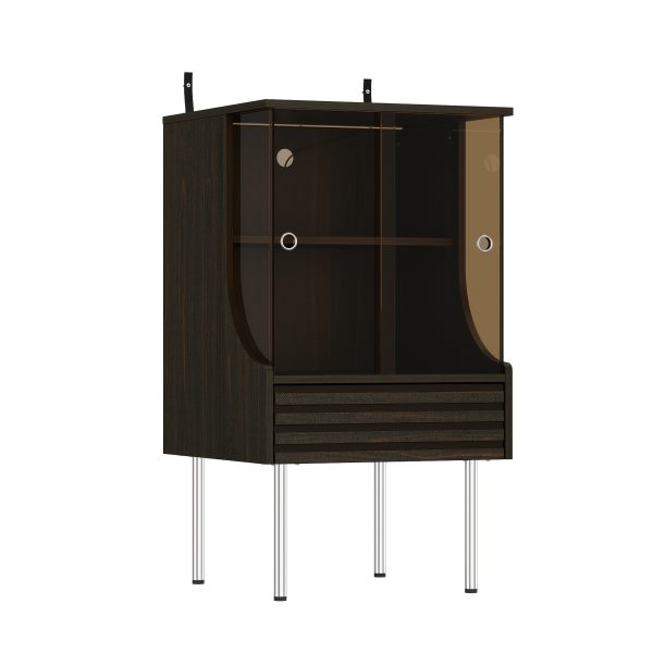 product-fancy-e2877072-d13a-4a37-a314-fcf7020922b4 Contemporary Glass Storage Unit Featuring a Wavy Drawer And Two Shelves, Ideal As a Side Table for The Living Room with a Tempered Gold-Brown Glass Sliding Door, Suitable for Use As a Bedside Table in The Bedroom