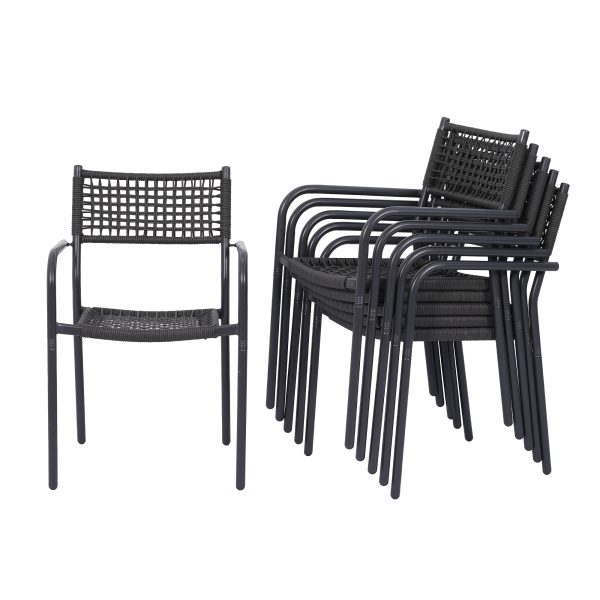 HARAISEDK Patio Dining Chairs Set Of 4/6 Stackable Ergonomic Rattan Armchairs All Weather Powder Coated Metal Frame Garden, Balcony, Poolside White/Gray