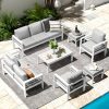 product-fancy-e29c91d8-4f99-4625-aed0-b09429d5cadd YODOLLA Aluminum Outdoor Furniture Collection, Contemporary Patio Set Including Coffee Table, 7pcs Conversation Set with Cushions for Balcony, Porch, And Lawn