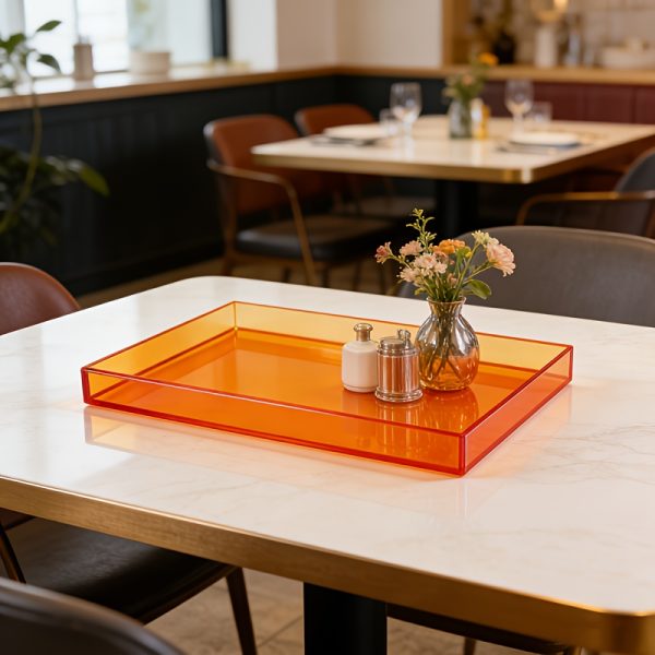 Orange Transparent Acrylic Tray - Creative Desktop Organizer Tray, Multi-functional Home Decorative Tray, Fashionable Minimalist Style Coffee Table Tray, Bathroom Cosmetic Storage Tray, Living Room Ornament Display Tray. Made of High-quality Acrylic