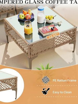 7pcs Outdoor Wicker Patio Furniture Set, Rattan Sectional Sofa with Cushions And Coffee Table, Suitable for Backyard, Poolside, Porch, Garden, Sectional Patio Furniture, Patio Table, Outdoor Table, L-shaped Patio Sofa Set