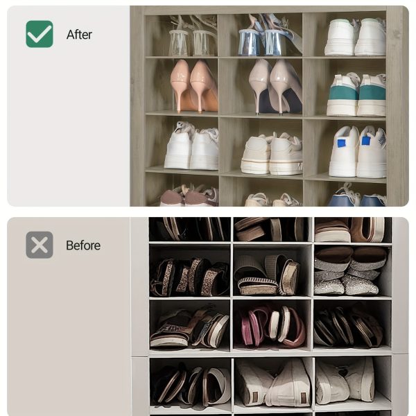 product-fancy-e2f199ad-c262-47f3-8742-1a8ef4006681 Shoe Storage Unit, Accommodates 36 Pairs, Freestanding Closet Organizer, 8.8-Inch Wide Wooden Shoe Organizer, 12-Tier Vertical Shoe Rack for Entryway And Bedroom, in White And Greige