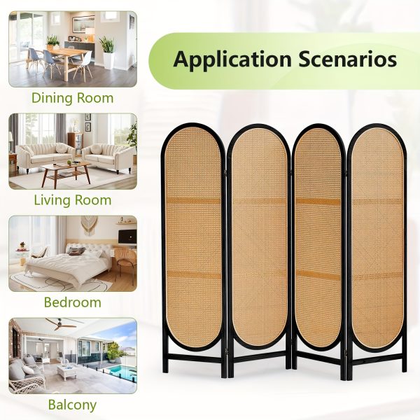 product-fancy-e30ed12b-855c-479e-9559-a2c303db5832 4 Panels Room Dividers And Folding Privacy Screens, Hand-Woven Rattan Room Divider Wall, Wood Room Divider Freestanding Room Partitions Screen For Home Office Bedroom, Black