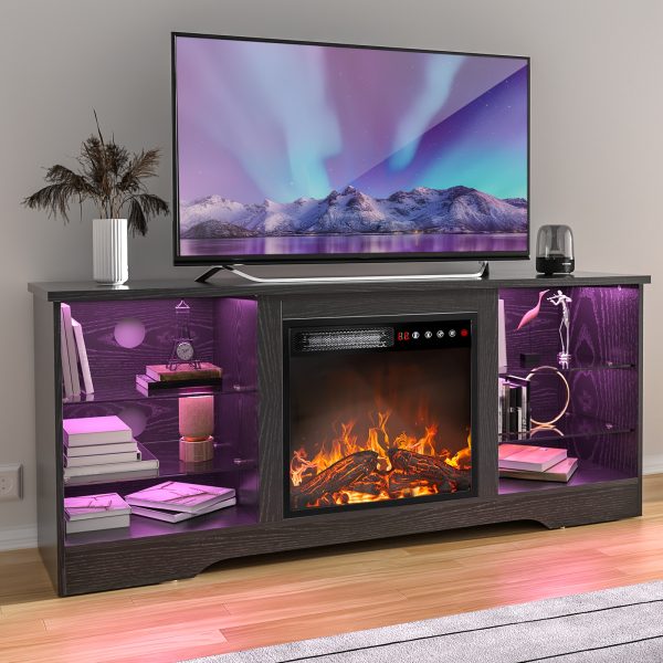 product-fancy-e30ff165-3b66-4ef3-8c9a-5ff0f0bb5e09 Fireplace TV Stand with 18-Inch Fireplace, Modern Entertainment Center for Tvs Up to 65 Inches, Media TV Console with Adjustable Glass Shelves And Storage Cabinets, Farmhouse TV Stand for Living Room