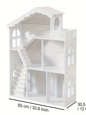 Wooden 3-Tier Doll House Bookshelf, White Kids Toys Storage Organizer, All-Season Playroom Nursery Shelves, Ideal Gift for Ages 3-8, Boys & Girls Bedroom Decor