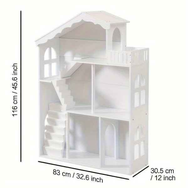 product-fancy-e321db1d-5e44-468e-a680-7c322b656839 Wooden 3-Tier Doll House Bookshelf, White Kids Toys Storage Organizer, All-Season Playroom Nursery Shelves, Ideal Gift for Ages 3-8, Boys & Girls Bedroom Decor