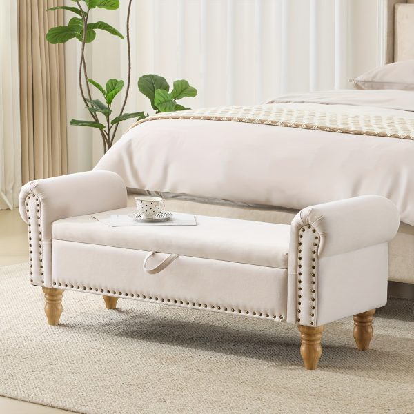 product-fancy-e33073e2-4a34-43ba-9483-a35790bc6087 ATOMHAUS Upholstered Storage Bench for Bedroom End Of Bed Rolled Armed Corduroy Linen Fabric Ottoman Couch Long Bench Window Sitting Fireplace Toy Storage Bench Living Room Furniture