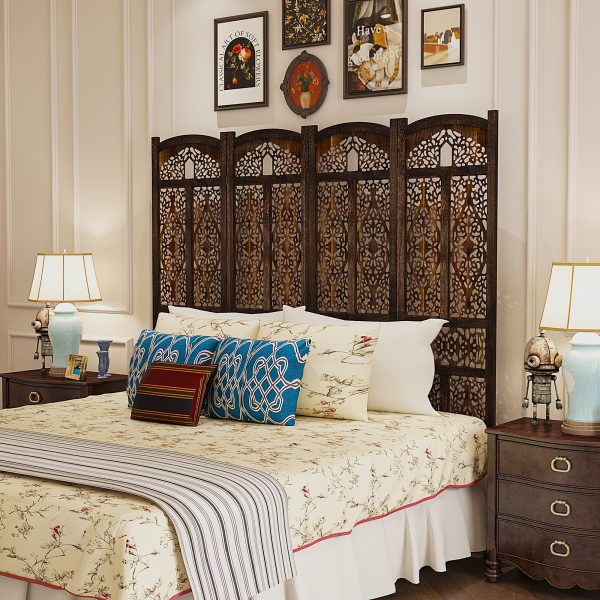 product-fancy-e35c8e19-1836-4a5c-830d-62fb1c60e27c Handmade 4 or 6 Panel Floral Carved Wood Room Divider Screen - Freestanding Folding Privacy Partition with Burning Walnut & White Finish, Ornate Lattice Design, Lightweight Portable for Home Office Hotel Decor, Space-Saving Decorative Partition