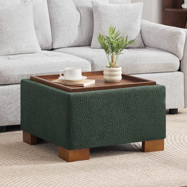 product-fancy-e387d397-7b75-477e-9fca-63dcfd3d3ebb 24" Square Ottoman Coffee Table With Storage, Fabric Ottomans With Tray And Solid Wood Legs For Living Room, Bedroom And Apartments, Small Modern Ottoman Tea Table With Lift-Off Lid