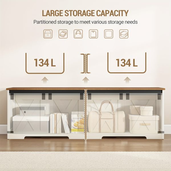 product-fancy-e3cb6e5b-00f0-48b3-ae98-417a77e795f8 59" Storage Bench with Two Safety Hinges, Oversized Farmhouse Wooden Storage Box, Flip-Top Storage Ottoman, Entryway Bench for Bedroom and Living Room, White and Brown/White/Black