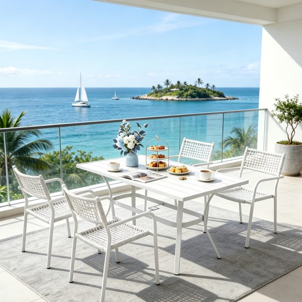 HARAISEDK Patio Dining Chairs Set Of 4/6 Stackable Ergonomic Rattan Armchairs All Weather Powder Coated Metal Frame Garden, Balcony, Poolside White/Gray