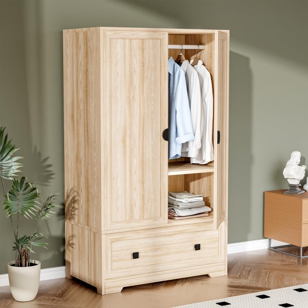 product-fancy-e416d464-1d44-4600-9e8b-9ad971e46846 Bonnlo Freestanding Wide Armoire Wardrobe Closet with Shelves, Hanging Rod And Drawers for Bedroom