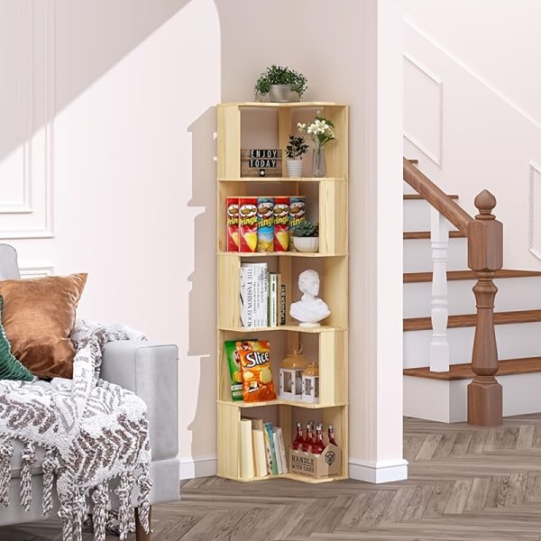 product-fancy-e42500b5-4f87-425c-a0ed-44f19e6acbc2 Full Solid Wood Corner Bookshelf, No Paint No Formaldehyde, Space-Saving Storage Shelf, 3/4/5 Tier Rustic Corner Bookcase, Stable Standing Bookcase for Bedroom Living Room Home Decor, Easy Assembly