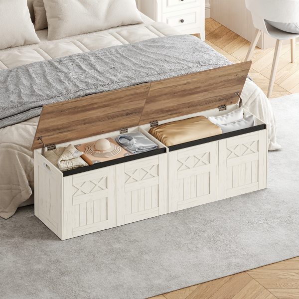 product-fancy-e4271109-613f-482f-8869-994049ac052c 59.1-Inch Storage Box with a Large Storage Bench Featuring Two Hinges, Farmhouse-Style Wooden Box Bench, Lift-Top Storage Chest, Wooden Bed-End Bench, Suitable for Entryways And Bedrooms, in a Vintage White Color